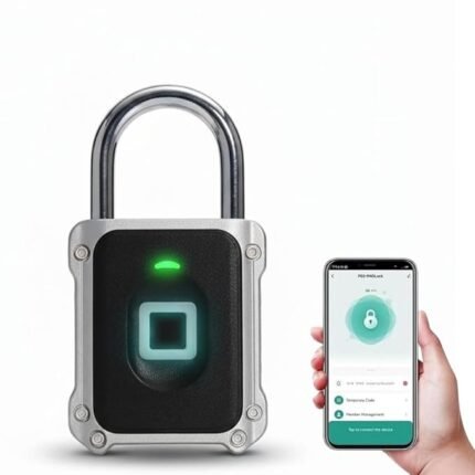 LAVNA Smart Biometric Padlock with 2-Way Access: Fingerprint, Mobile App, IP67 Waterproof for Doors, Highly Durable, Bags, Suitcase, Garage, Cabinet, Warehouse & Shutter (Medium), Silver