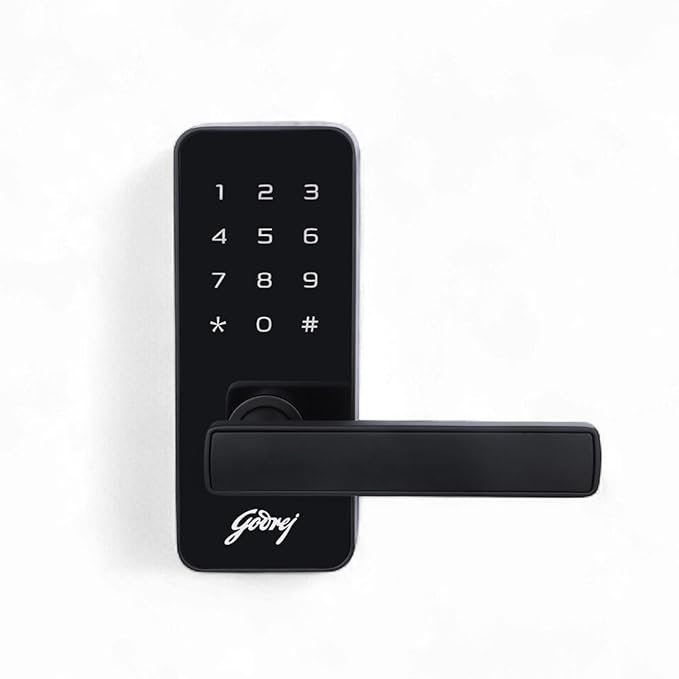 Godrej Smart Lock I Catus Touch I Digital Lock for Main and Internal Wooden Door I 2 in 1 Access I Pin Access I Mechanical Key I Black Finish I 3 Years Warranty | Free Installation