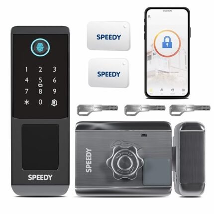 Speedy Wi-Fi Rim Lock for Internal Doors, Smart Door Lock, 6 Way Access (Fingerprint, PIN, RFID, App, OTP Unlock, Emergency Key), Fits 20–65 mm Doors, Free Installation, 2 Year Warranty