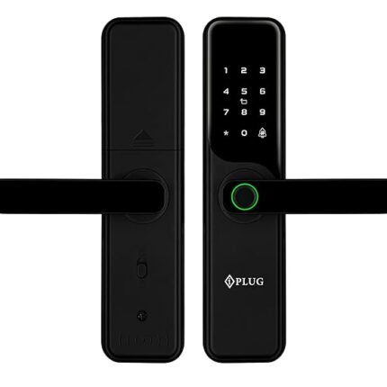 IPLUG Smart Lock | Heavy Duty Metal Body | 5-Way Unlocking | WiFi Mobile App | OTP Access | Fingerprint | Pincode | RFID Card | Mechanical Key | Premium Lock | Stainless Steel Mortise (Black)