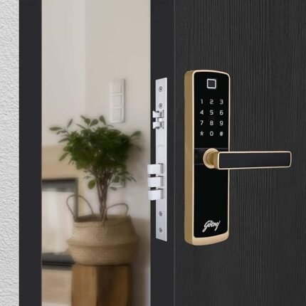 Godrej Locking Solutions and Systems Smart LocksICatus Touch PlusISmart Digital Lock for Wooden DoorI4 in 1 AccessI FingerprintIRfidIPin AccessIMechanical KeyIChampagne Gold Finish, Alloy Steel