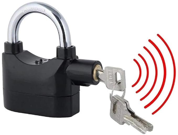 STARXDEAL Security Alarm Lock System | Waterproof Black Anti-Theft Siren 110DBA Alarm Anti potong Padlock for Universal Use | Bicycle| Bike | Door Window | Battery Thickened Shackle Lock