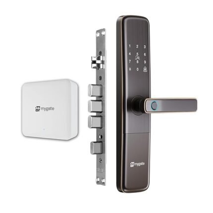 Mygate Smart Door Lock Plus with WiFi Gateway | 6-Way Unlock: Fingerprint, PIN, App, RFID, Key, OTP | Remote Tap Unlock & Alerts | for Main Wooden Doors | 3Y Lock + 6M Gateway Warranty