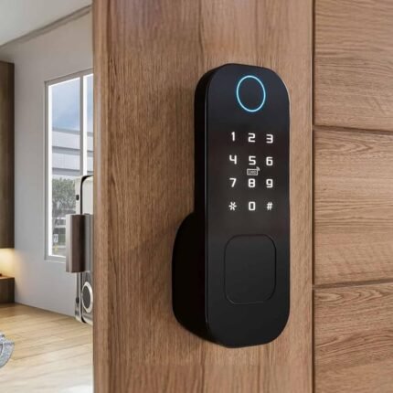 Ozone Smart Wi-Fi Lock for Internal Doors, Double Sided Fingerprint Rim Lock, 6 Way Access (Fingerprint, Password, RFID, App, OTP Unlock, Emergency Key), Fits 20–65 mm Doors, 2 Year Warranty
