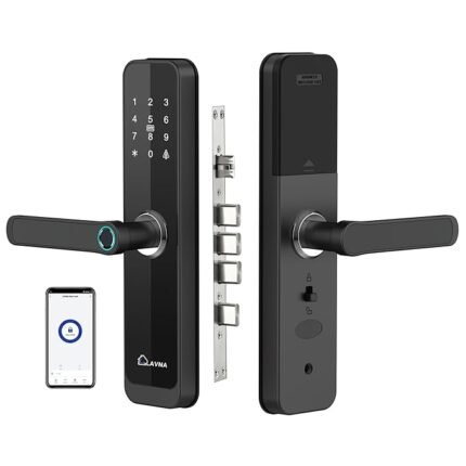 LAVNA Digital Smart Door Lock | 6 Way Unlock | Fingerprint, Mobile App, OTP, PIN, RFID Card and Manual Key Access with 5 Bolts for Wooden Doors (LA8) (Bluetooth)