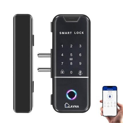 LAVNA Smart Digital Glass Door Lock | 6 Way Unlock | Fingerprint, Mobile App, Remote, OTP, PIN, RFID Card for 10-12 mm toughened Glass Doors only (LA4 Bluetooth)
