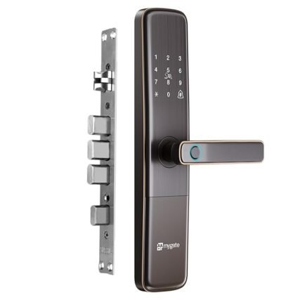Mygate Smart Door Lock Plus with 6-Way Unlock | Fingerprint, PIN, Mobile App, RFID Card, Manual Keys | Remote Unlocking via OTP | for Main Wooden Doors |3-Year Warranty by Mygate