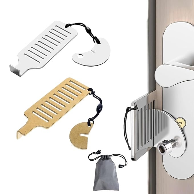 2Pcs Alarm Lock for Door, Portable Door Lock Set with Travel Pouch, Security Lock for Home, Hotel Rooms, Dorm, Apartment, Enhanced Door Safety for Travelers, Renters, Students