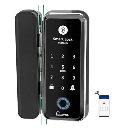 LAVNA Wi-Fi Smart Glass Door Lock | 7 Way Unlock | Fingerprint, Mobile App, WiFi + Bluetooth, Remote, OTP, PIN, RFID Card for 10-12 mm toughened Glass Doors only | Free Installation (LA5 WF)