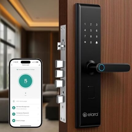 Elara Echo Lite Smart Door Lock, Fingerprint, Card, App, OTP, Keys, PIN Unlock, Alarm Alert, Bluetooth & WiFi, Black, 2 Year Warranty.