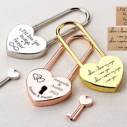Personalised Heart Love Lock with Key, Personalised Lock for Love, Love Padlocks, Custom Wedding Engagement Anniversary Gift, Long Lock