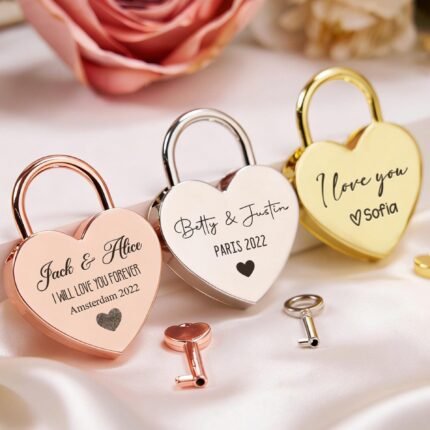 Personalized Heart Padlock with Key Valentine's Day Gifts Engraved Love Lock Anniversary Gifts for Boyfriend Couple Gifts Honeymoon Gifts